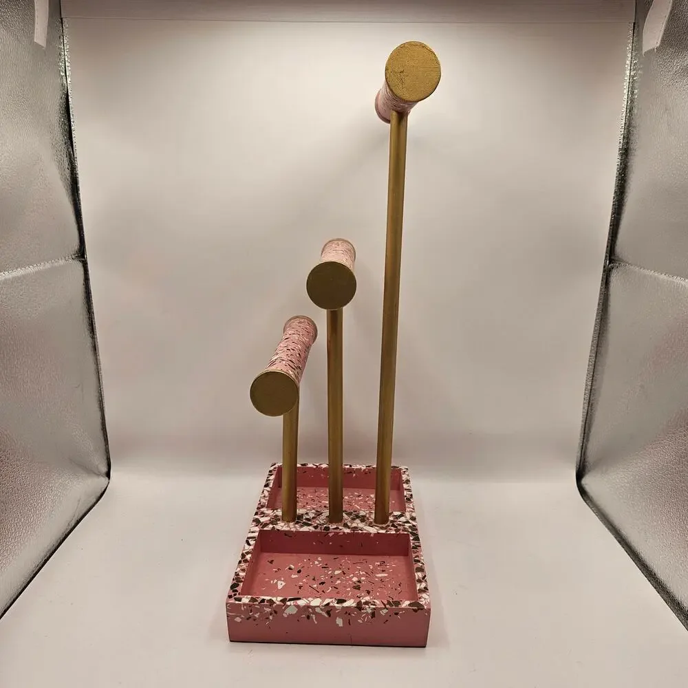 PINK TERRAZZO JEWELRY ORGANIZER STAND 3 TIER BRACELET NECKLACE HOLDER TRAY